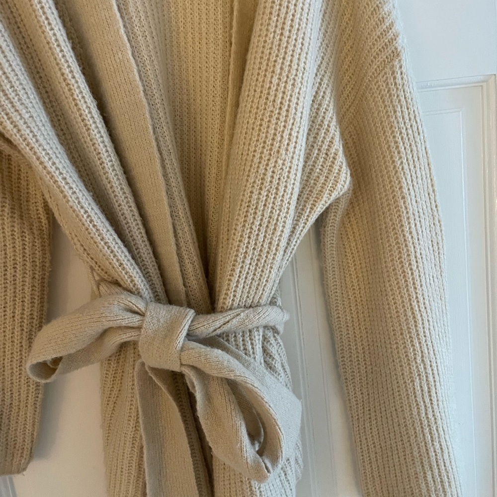 Pink Lily Cream Knit Tie-Waist Cardigan Sweater - Picture 3 of 5